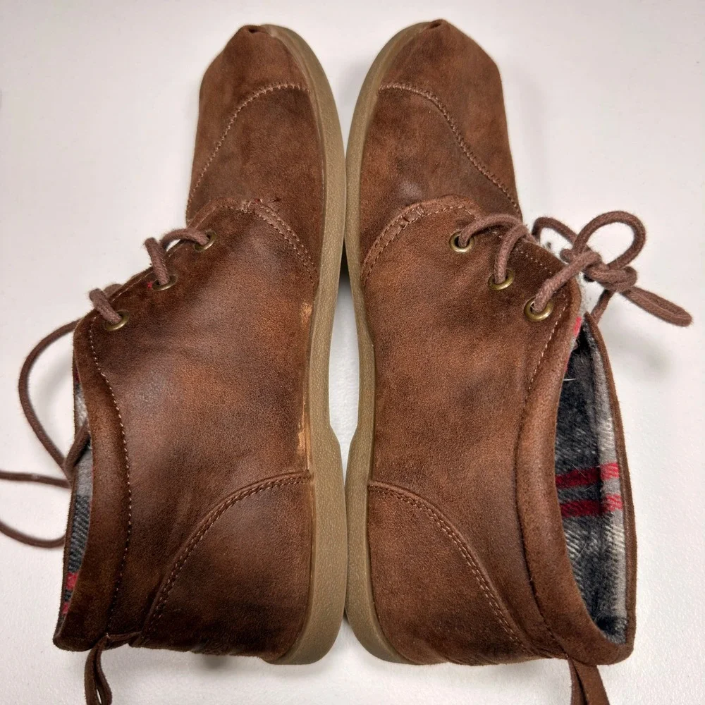 Skechers BOBS Brown Suede Chukka Boots Plaid Lined Lace Up Ankle Shoes Size 11